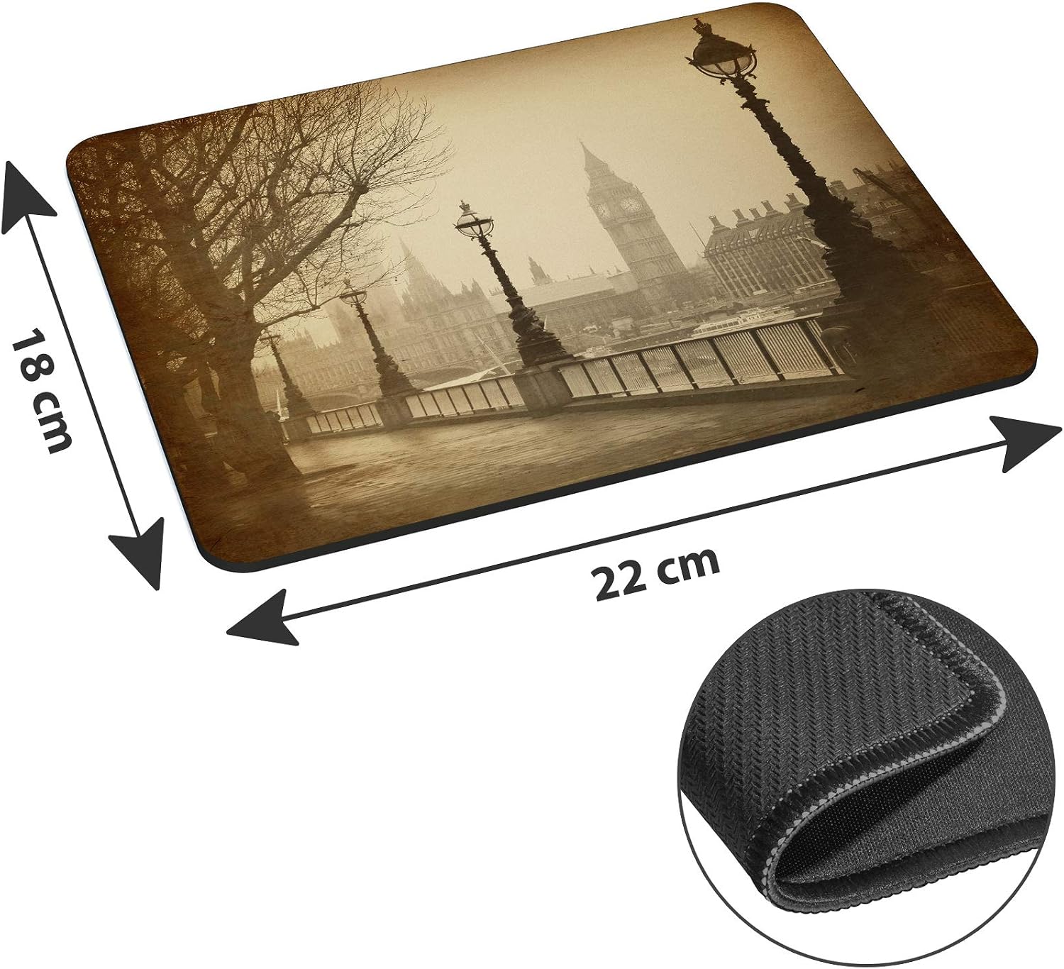 PEDEA Gaming and Office Mouse Mat - 220 x 180 mm - with Stitched Edges and Non-Slip Base - Big Ben, 220L x 180W mm - Image 3