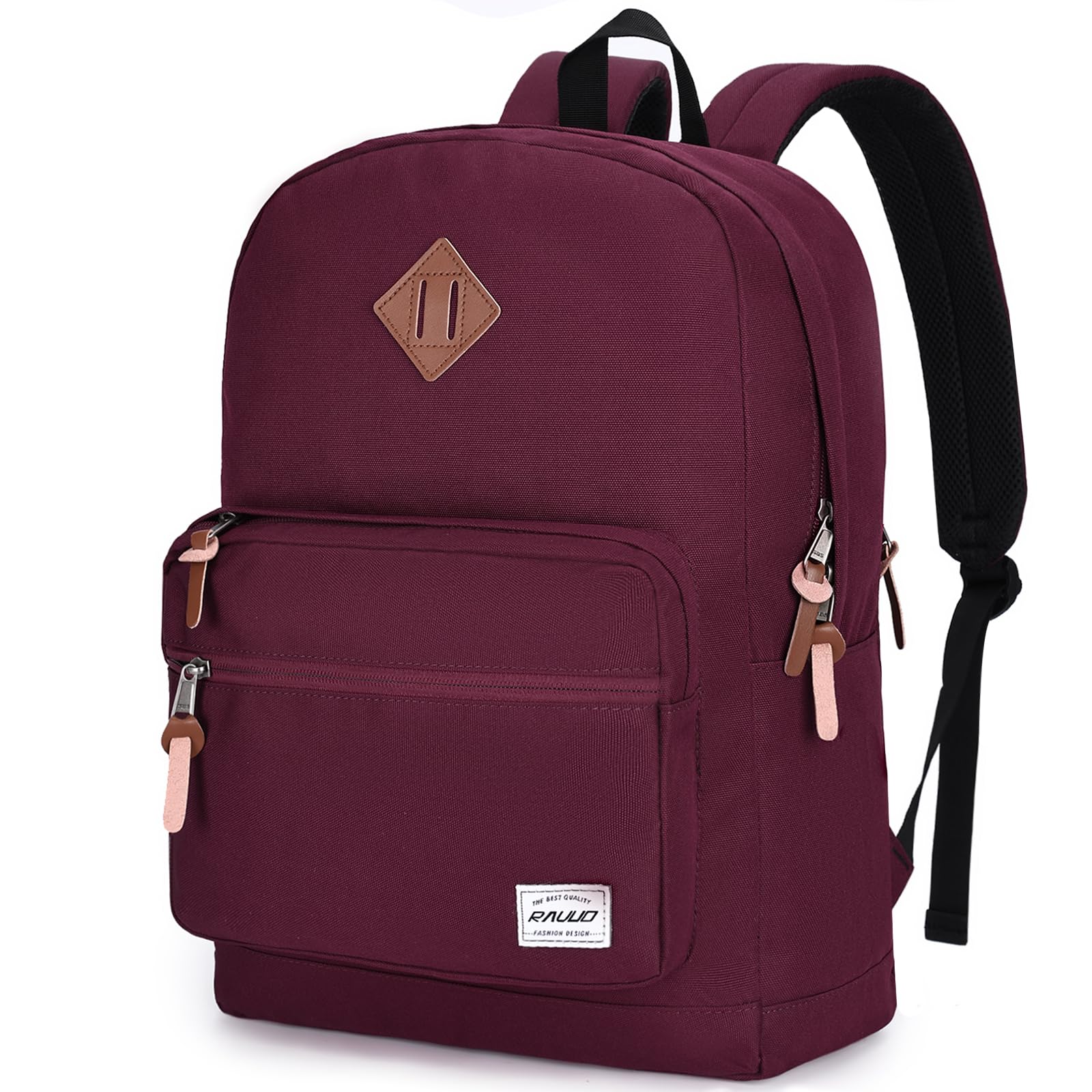 RAVUO School Backpack for Women, Casual School Bag for Teenager Girls Travel Daypack Rucksack Fits 15.6 Inch Laptop Burgundy
