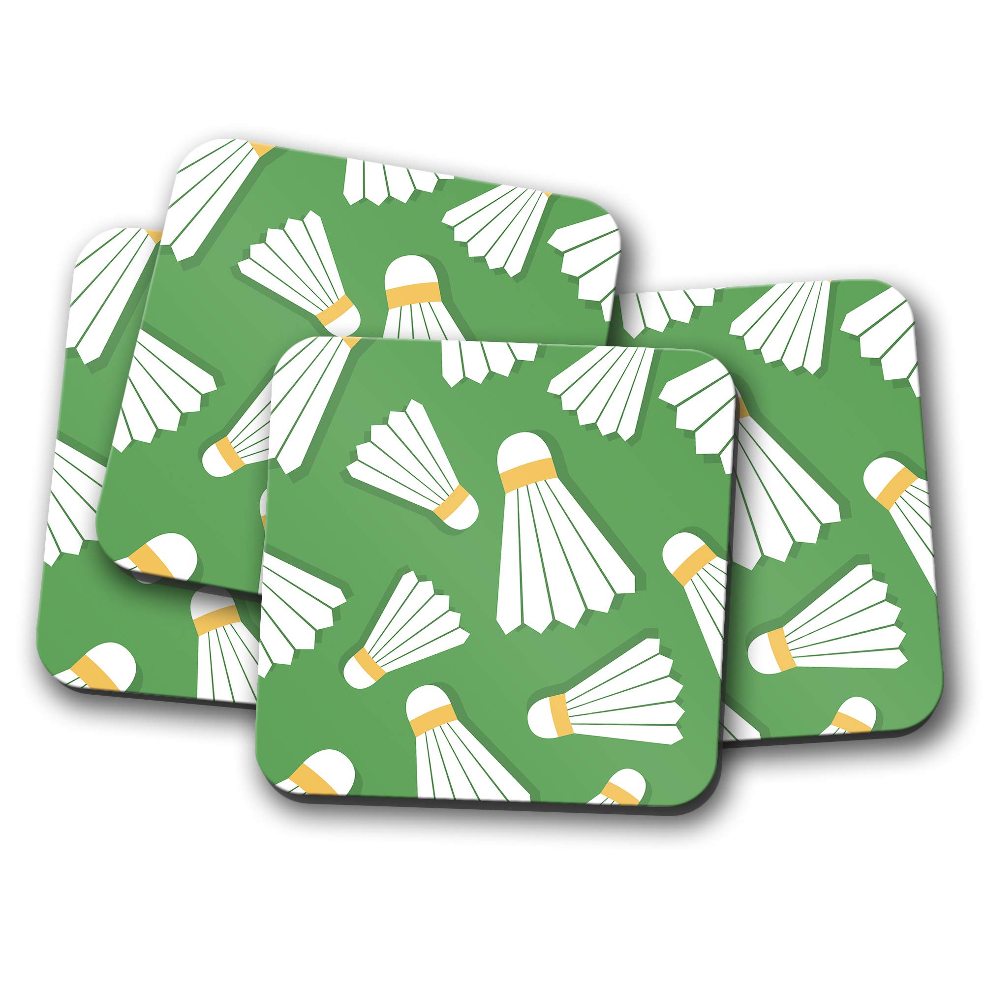 4 Set - Badminton Shuttlecock Coaster - Racket Sports Fun Green #8815