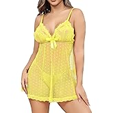ALOVECDYV Women's Sexy lingerie Lace Babydoll Chemise Sleepwear Black
