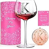 Personalized Wine Glass with Compact Mirror Gift for Women, Monogrammed A–Z Initial Wine Glass, Custom Wine Gifts for Her, Birthday Gifts for Mom, Sister, Friend, Christmas, Anniversary Presents