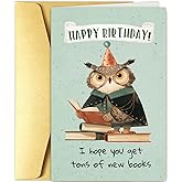 Goroar Cute Owl Birthday Card, Birthday Card for Book Lovers, New Book Bday Gifts, I Hope You Get Tons of Books