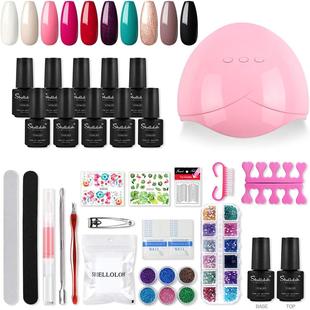 SHELLOLOH Soak Off Gel Nail Polish with 36W UV/LED Nail Dryer Lamp Nail Art Tools Manicure Accessories