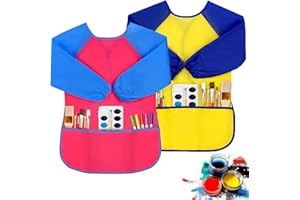 PEASUG 2 Pack Kids Art Smock, Kids Painting Apron, Toddler Smock Artist Painting for 2-4 Years, Waterproof with Long Sleeve