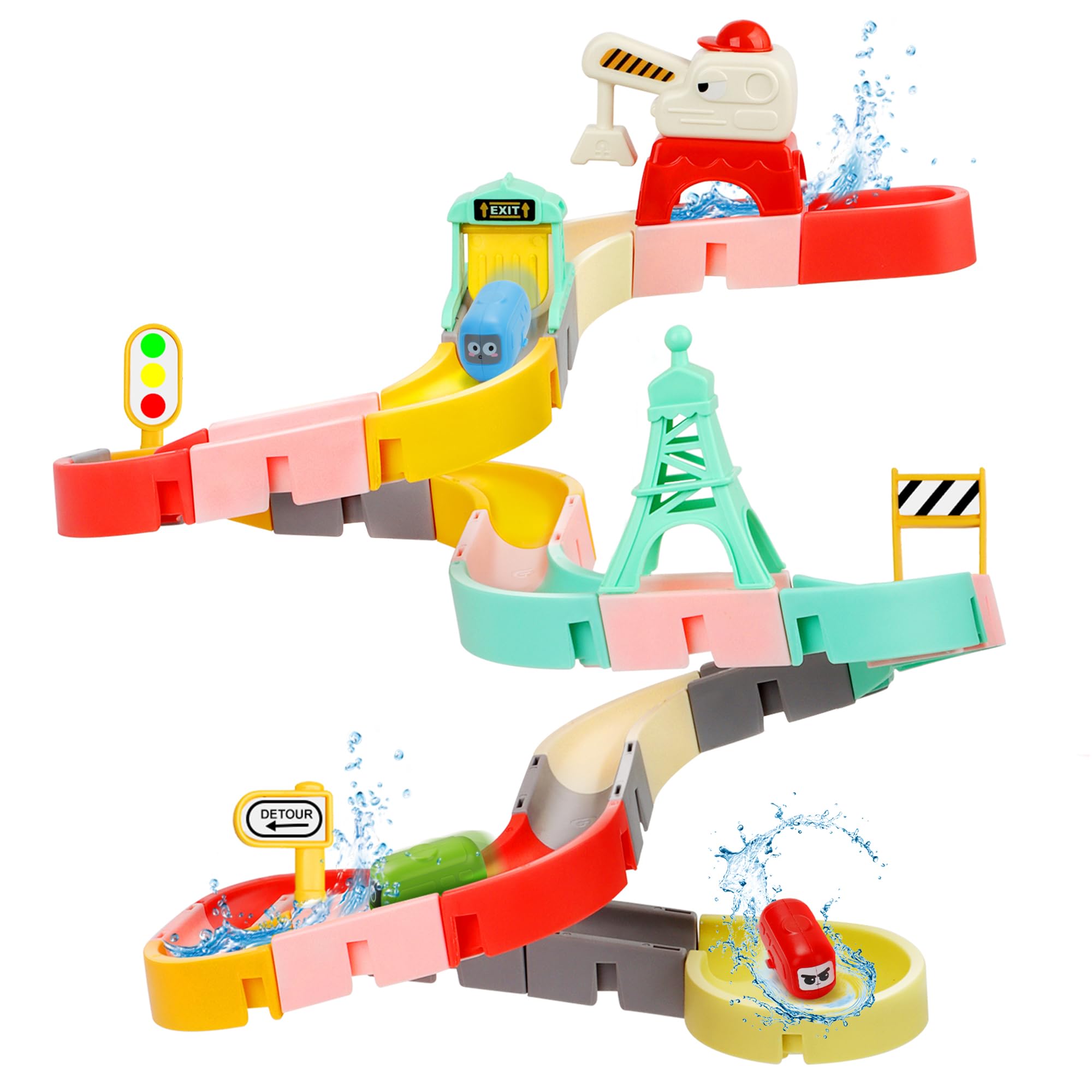 JoiTale Kids Bath Toys, 47 PCS DIY Bath Track Game Shower Water Toys, Traffic Theme Slideway Toy with Suction Cups & Cars, Bath Time Bathtub Toys for 2 3 4 5 Year Old Boys Girls Toddler