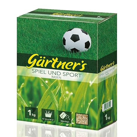 Gärtner’s Sport- und Spielrasen 1 kg I Rasensamen für strapazierfähigen Rasen I RSM-Saatgutmischung zur Einsaat & Nachsaat I 