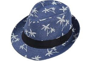 BIBITIME Print Palm Hat for Men Jazz Panama Straw Hats Hawaii Vocation Beach Cap