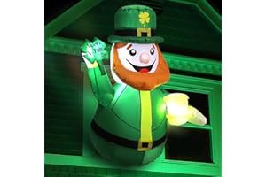 SYAGNOS 4 Ft St. Patricks Day Inflatables Decorations Outdoor Hanging Green Leprechaun Holds Shamrock,with LED Lights Blow Up, Decor for Window Door Garden Irish Party Yard Holiday