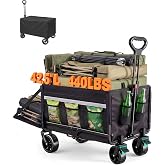 Collapsible Wagon 440lbs Load 42.5" Extra Long with Brake, Cover, Tailgate | 120L Plus Capacity, Heavy Duty, All Terrain, beach wagon, foldable wagon, Folding Wagon for Dogs, Sand, sport, Groceries