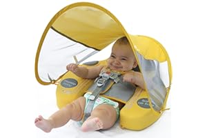 Preself Upgraded Baby Float Non-Inflatable Mambobaby Swim Ring, Infant Soft Solid Swimming Trainer, Baby Pool Float with Removable UPF 50+ UV Sun Protection Canopy (Yellow Ladybug)