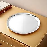 Beatcreat Large Round Stainless Steel Tray,Round Silver Trays,Serving Tray, Decorative Tray,Jewelry and Cosmetic Storage Tray. Diameter11.02 inches/28cm. Silver,1Piece