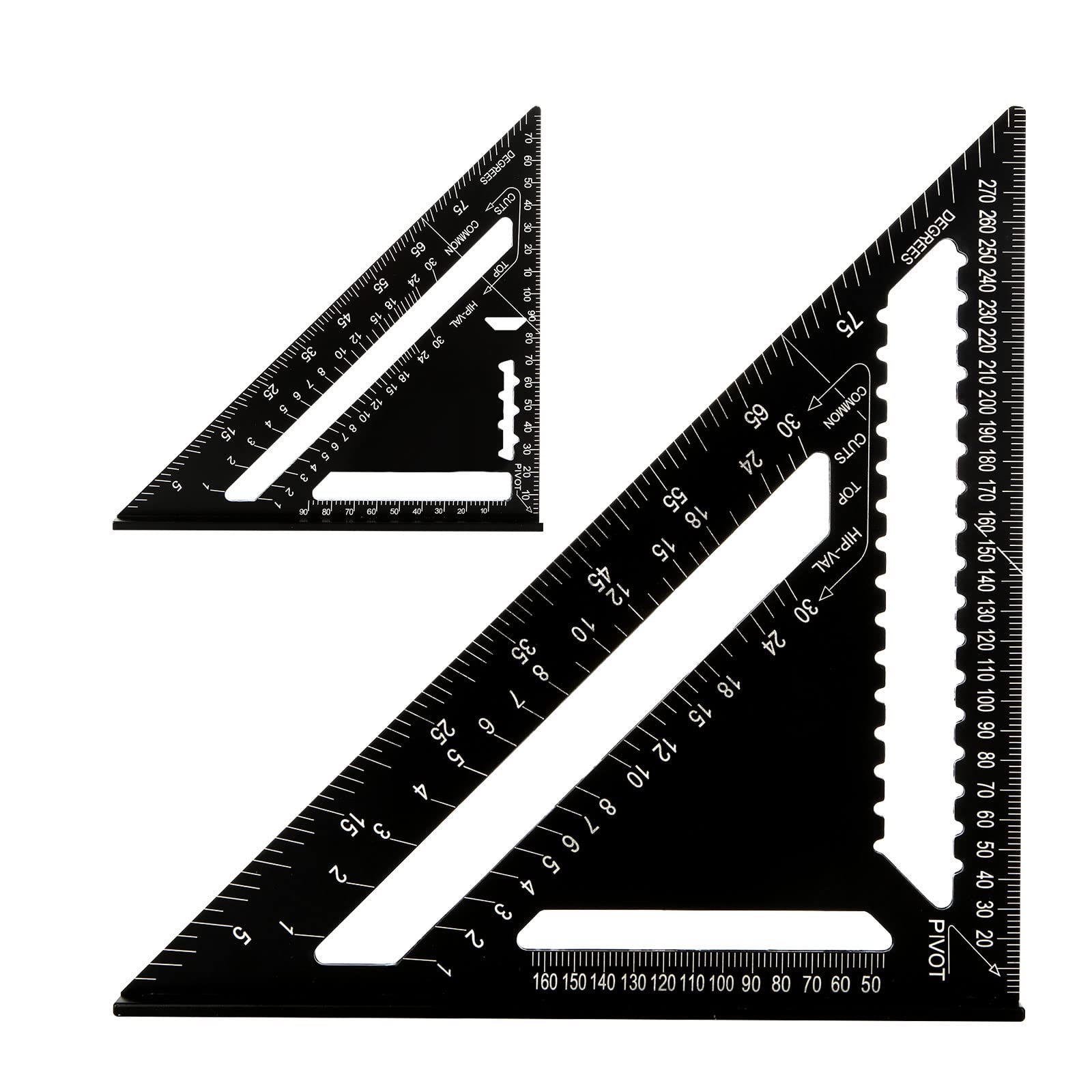 JMIATRY 2 Pcs Rafter Square Metric - 12 Inch & 7 Inch Speed Square, Aluminum Carpenters Triangle Ruler, Builders Framing Tool With Protractor for Roofing and Carpentry