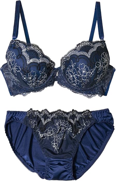 Amazon Co Jp Moca Bunny ネイビー B65 レディース ブラ ブラジャー １分丈 ショーツ 上下 セット レース 3 4 カップ エレガント 銀糸 刺繍 女性 女性下着 脇高 花柄 勝負 下着 可愛い ブラショーツセット ブラショーツ ショーツセット小さいサイズ 小さめ ブラジャー