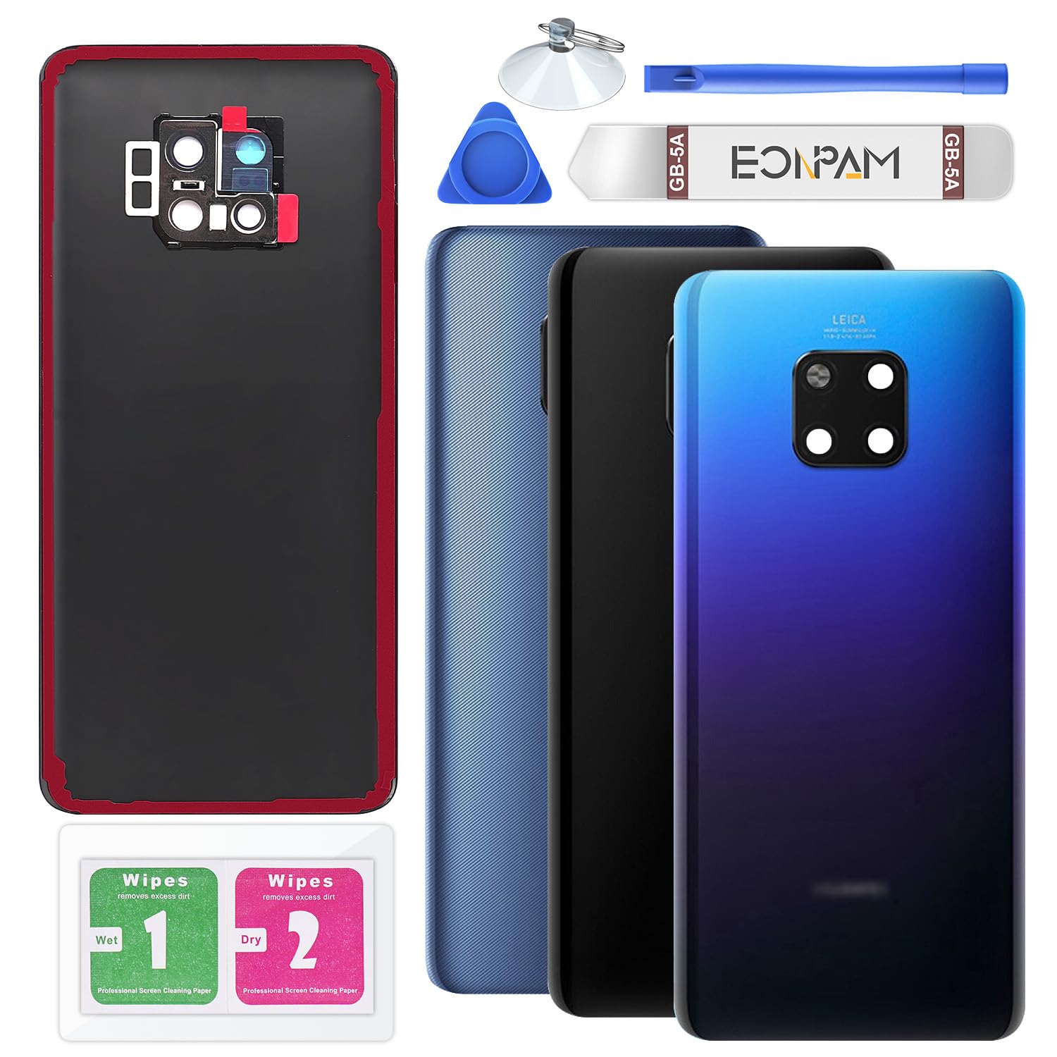 Eonpam Back Cover Glass for Huawei Mate 20 Pro Rear Glass Replacement with Camera Lens + Repair Kit Genuine Rear Housing（Aurora）