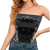 JOLISSLAN Womens Gorgeous Sparkly Sequin Crop Top Tube Tops Sleeveless Glitter Bralette Bandeau Rave Cocktail Party Clubwear