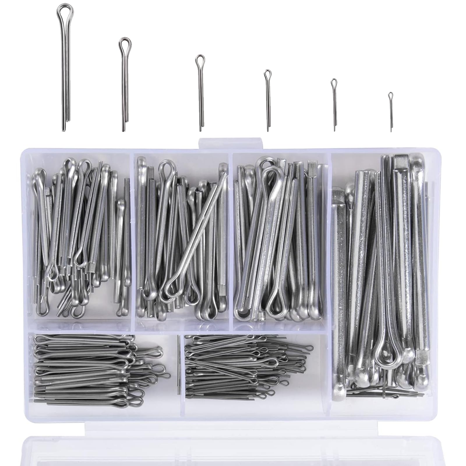 230 Piece Cotter Pin Set, Cotter Pins Assortment, M1 M2 M2.5 M3 M4 M5, 6 Different Sizes, U-shaped Cotter Pin with Assortment Box, for Cars, Motorhomes, Garden Tools
