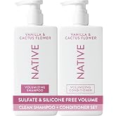 Native Vanilla &amp; Cactus Flower Shampoo and Conditioner Contain Naturally Derived Ingredients |All Hair Type Color &amp; Treated, Fine to Dry Damaged, Sulfate &amp; Dye Free - 2-Pack