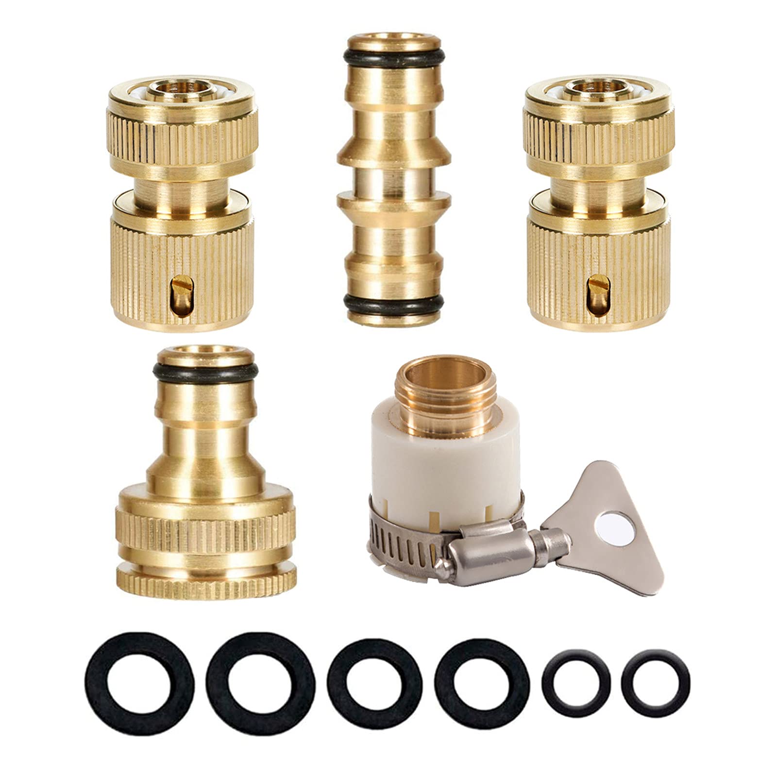 Brass Tap Hose Connector Kit - Universal Hose Fittings (3/4&1/2 inch, 2 Hose Quick Connectors, 2 Double Male Tap Connectors)