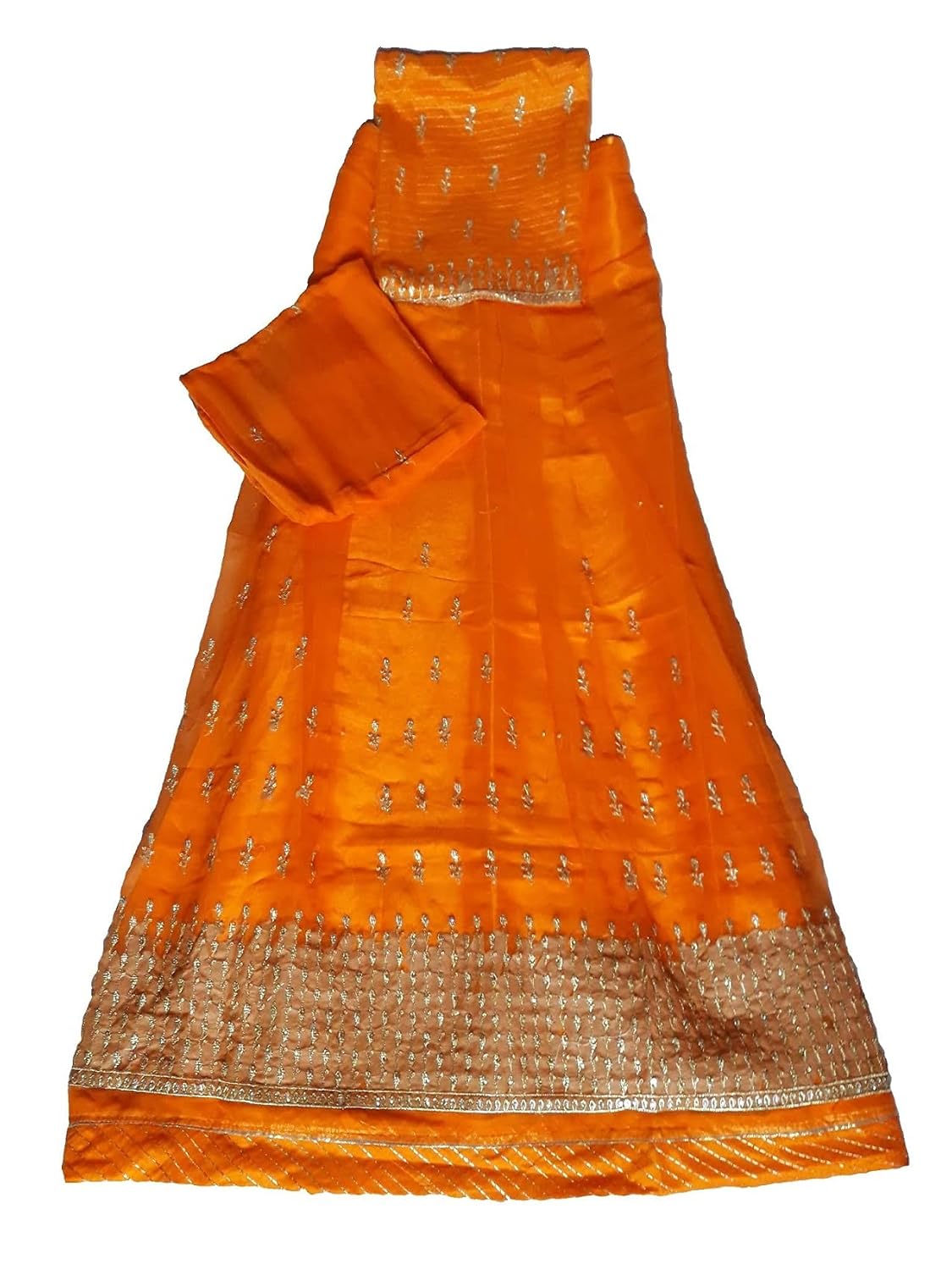 Buy PoshakGhar Collection Women Georgette HalfPure Orange Color Zari Kundan Resham Work Rajputi 