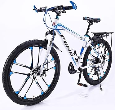 Amazon 26インチマウンテンバイク Mtb 160 Cmから適した シマノ21スピードギアシフト フォークサスペンション 男の子の自転車 メンズバイク ベルとロック付き 自転車 白 青 26inch Nileco クルーザー自転車