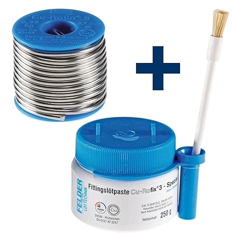 FELDER Fittingslot Cu-Rotin 3 + Fittingslötpaste Cu-Rofix 3-Spezial SET Weichlot und Flussmittel zum Weichlöten von Kupferroh