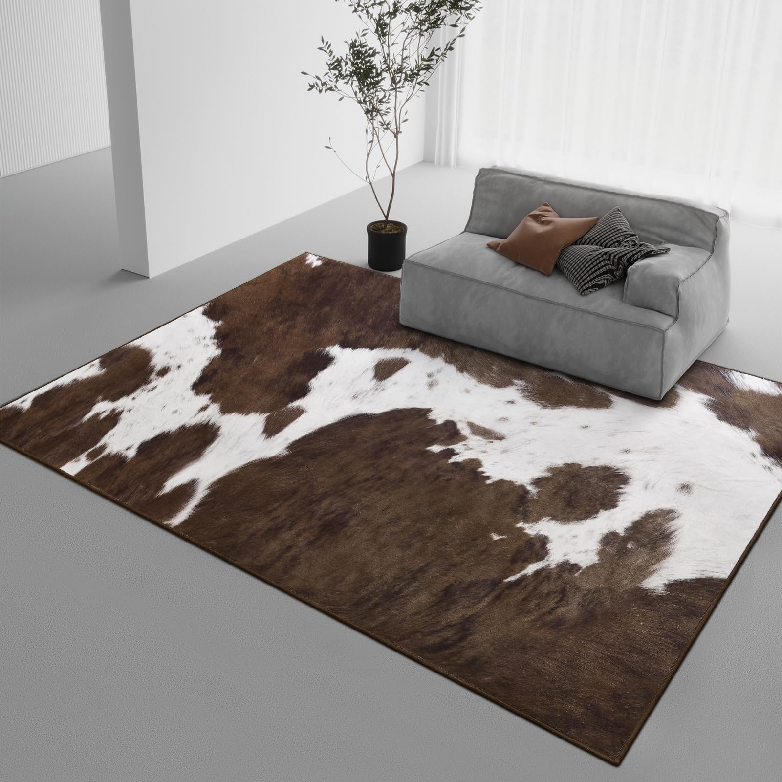 Photo 1 of DweIke Washable Area Rugs for Living Room, 5x7 Large Soft Bedroom Rugs, Cowhide Print Non-Slip Animal Rug, Stain Resistant Throw Carpet for Office Nursery Dining Room Western Home Decor, Brown
