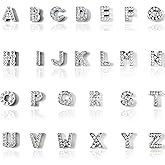 NSBELL 130PCS 8mm Full Rhinestones Slide Alphabet Letters Charms A-Z Alphabet Charms for DIY Necklace Choker Wristbands Bracelets Jewelry Making Charms Supplies, Sliver