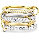Umini 18K Gold plated Stackable Rings For Women Silver And Gold Stackable Ring Set Cubic Zircon Mixed Metal Rings For Engagement Wedding Birthday Valentine's Day Mother's Day Gift