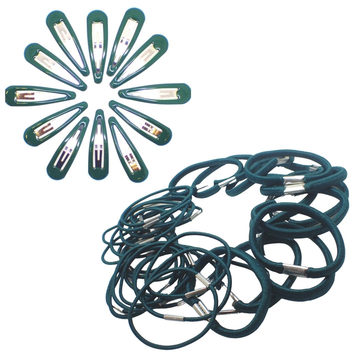 Topkids Accessories 30pcs Snap Hair Clips & Hair Elastics Hair Bands Hair Bobbles Hair Ties Sectioning Slide Hair Grip Hair Bendies Hair Sleepies For Girls, Women, Ladies, Kids (Bottle Green)