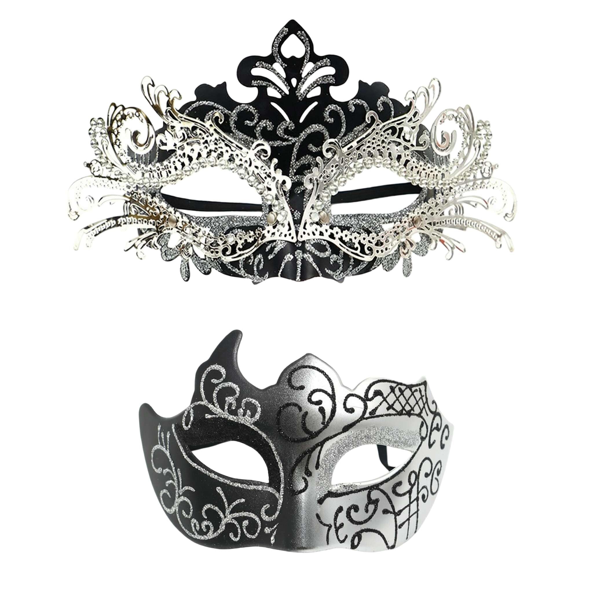 SHIFANQI 2 Pack Masquerade Mask for Women Men, Couples Rhinestone Venetian Ball Mask Set for Fancy Dress Party, Carnival, Ball, Wedding, Mardi Gras, Eye Mask Costume, Silver