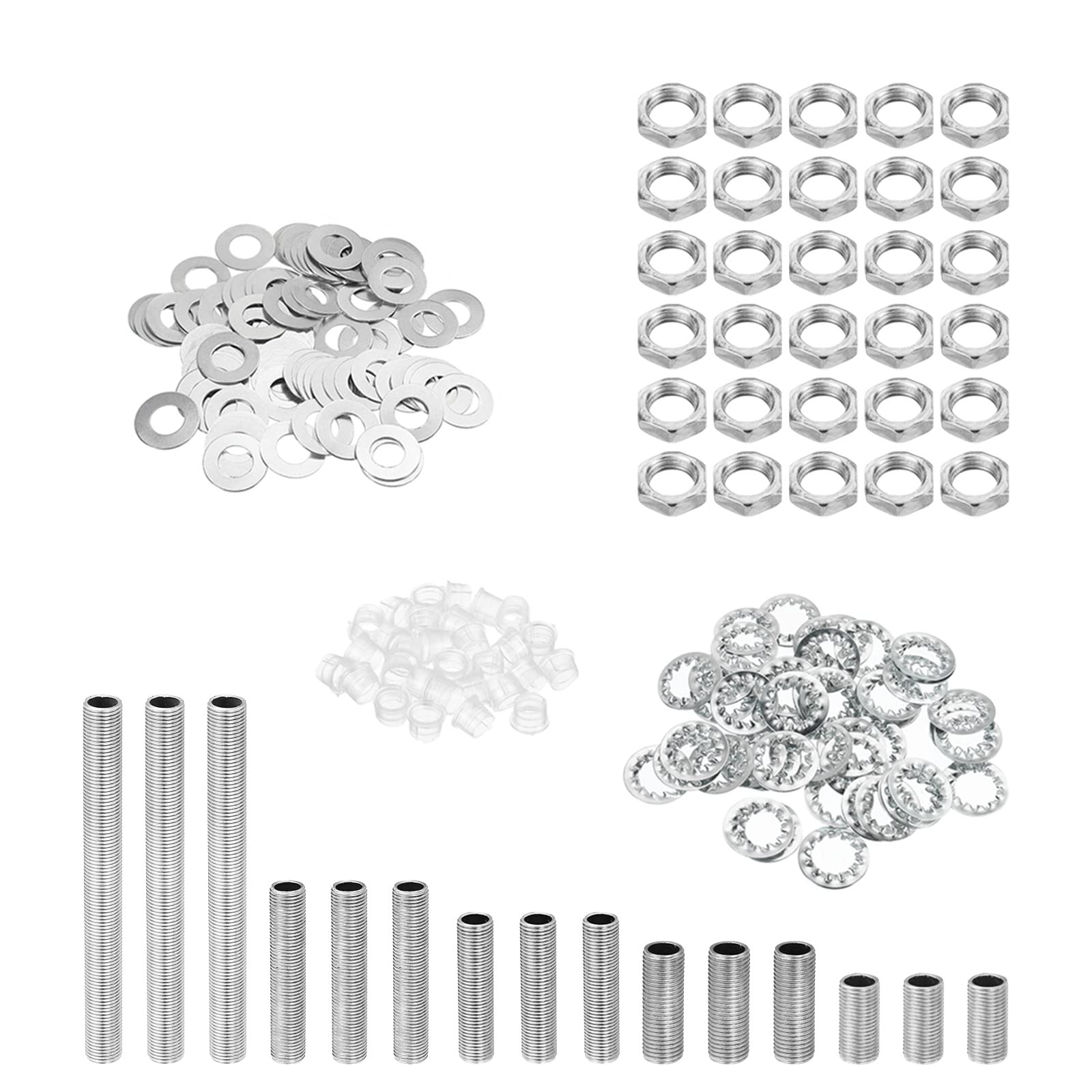 PATIKIL M10 Thread 5 Size Lamp Pipe Kit with Lock Nuts Washers, 3 Set Fasteners Assortment Hardware for Chandelier Ceiling Light DIY, Zinc Plating