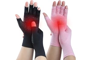 Kecartu 2 Pairs Compression Gloves for Rheumatoid Arthritis, Osteoarthritis, Carpal Tunnel Pain, Fingerless Arthritis Hand Gloves for Women Men Support Work&Computer Typing (Pure Black+Pink,Medium)