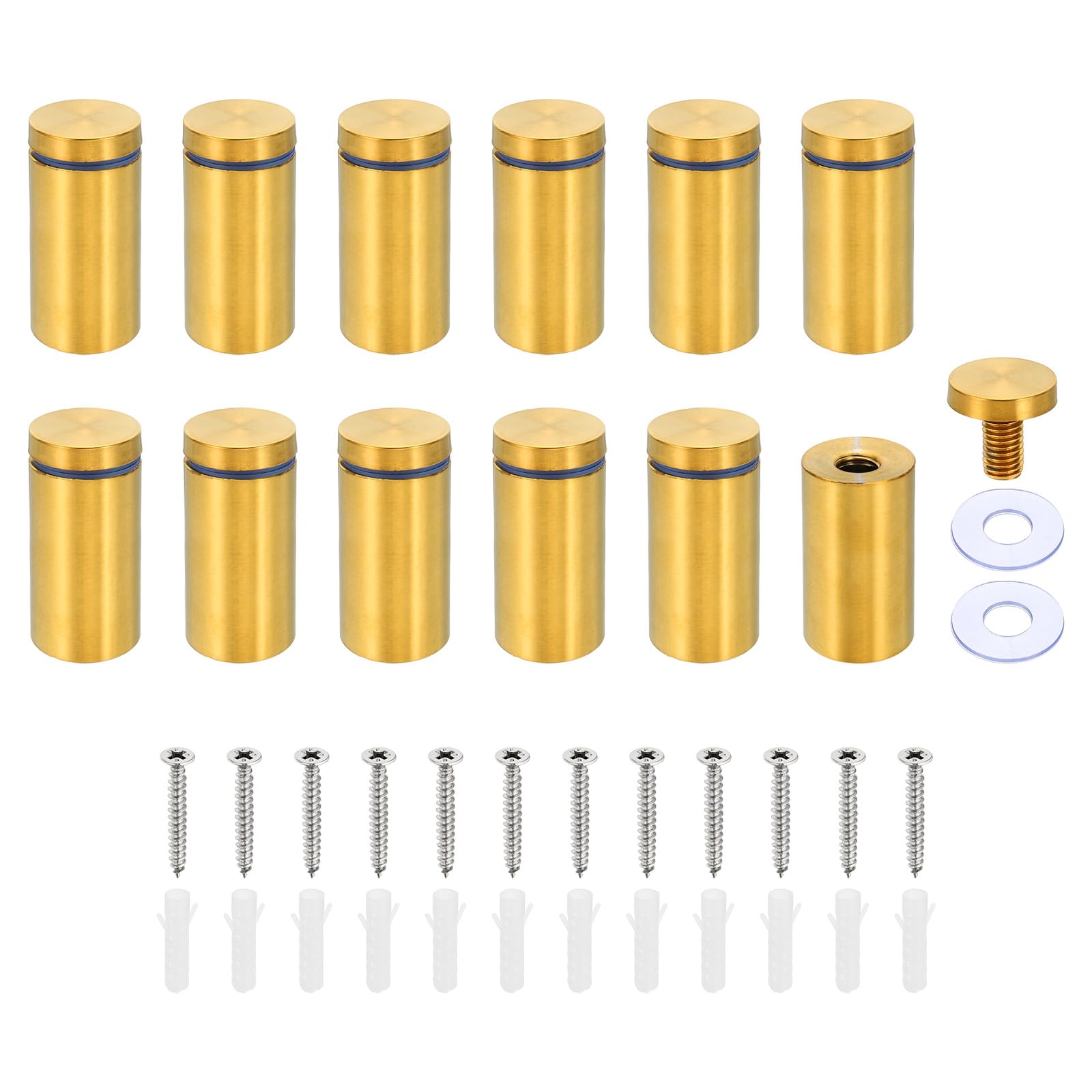PATIKIL 1 x 2 Inch Sign Standoff Screws, 12 Set Stainless Steel Wall Standoff Mounting Hardware Advertising Glass Nail for Hanging Acrylic Picture Frame Acrylic Panel, Gold