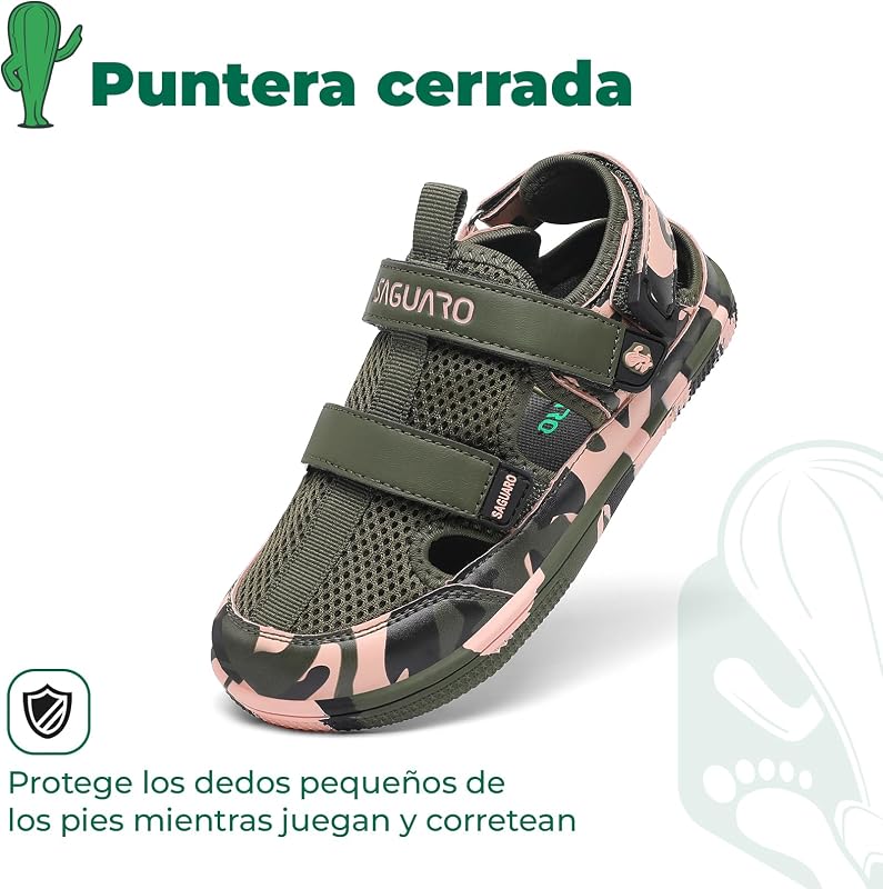 Sandalias Niño Barefoot Cangrejeras Niños Puntera Cerrada Sandalias Barefoot Verano Sandals Playa Piscina Mar Verde Militar, 35