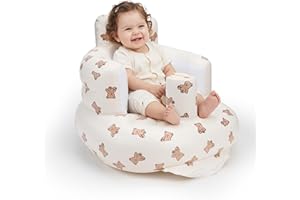 UNEEDE Inflatable Baby Seat for 3 Months & Up, Infant Floor Chair for Sitting Up with Built in Air Pump, Lightweight Travel Baby Bath Seat for Home, Camping, Beach & Outdoor