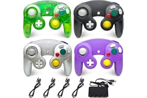 DEGULAN 4 Pack Gamecube Controller, with 4 Extension Cables and 4-Port USB Adapter for Switch PC Wii U Console (Black, Purple, Sliver, Green)