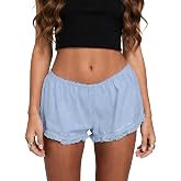 Womens Lace Trim Mini Shorts Casual Low Waisted Ruffle Hem Pajama Summer Y2k Beach Bottoms Loungewear