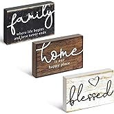 Alynsehom 3Pcs Rustic Wood Signs with Family Home Blessed Print Small Farmhouse Wood Decorative Table Shelves Decorations Sign Wood Work for Bedroom Living Room Kitchen Table Entryway Fireplace Decor