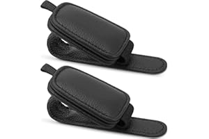 Tecfino Sunglasses Holders for Car Visor, 2 Pack Magnetic Leather Sunglass Clip for Car Visor, Car Glasses Holder and Ticket Card Clip, Eyeglass Holder for Car Visor Accessories (Black)