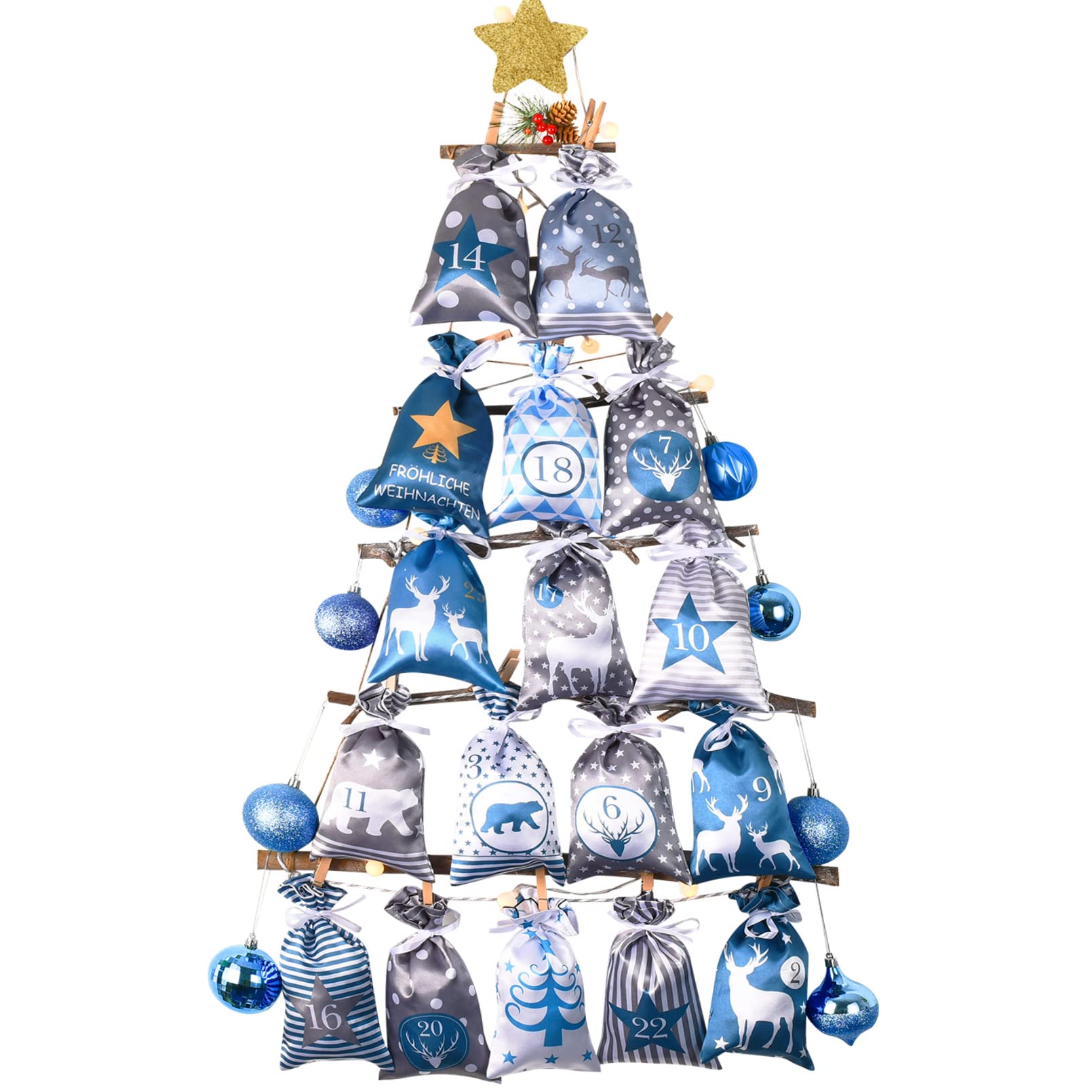 PANSIBY Advent Calendar for Filling, Self-Filling Christmas Calendar to Hang with Blue Grey Fabric Bags, 24 Large (12 x 20 cm) Fabric Bags Chain for DIY Crafts for Children, Boys and Men โ image 1