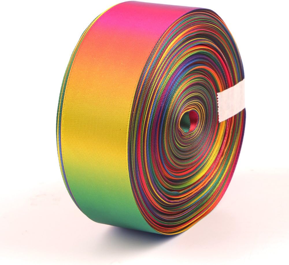 Rainbow Ribbon Double Side Colorful Printed 2" Wide 5 Yard for DIY Handmade Hair Bow Clip Accessories and Festival Wedding Party Birthday Bridal Shower Decoration