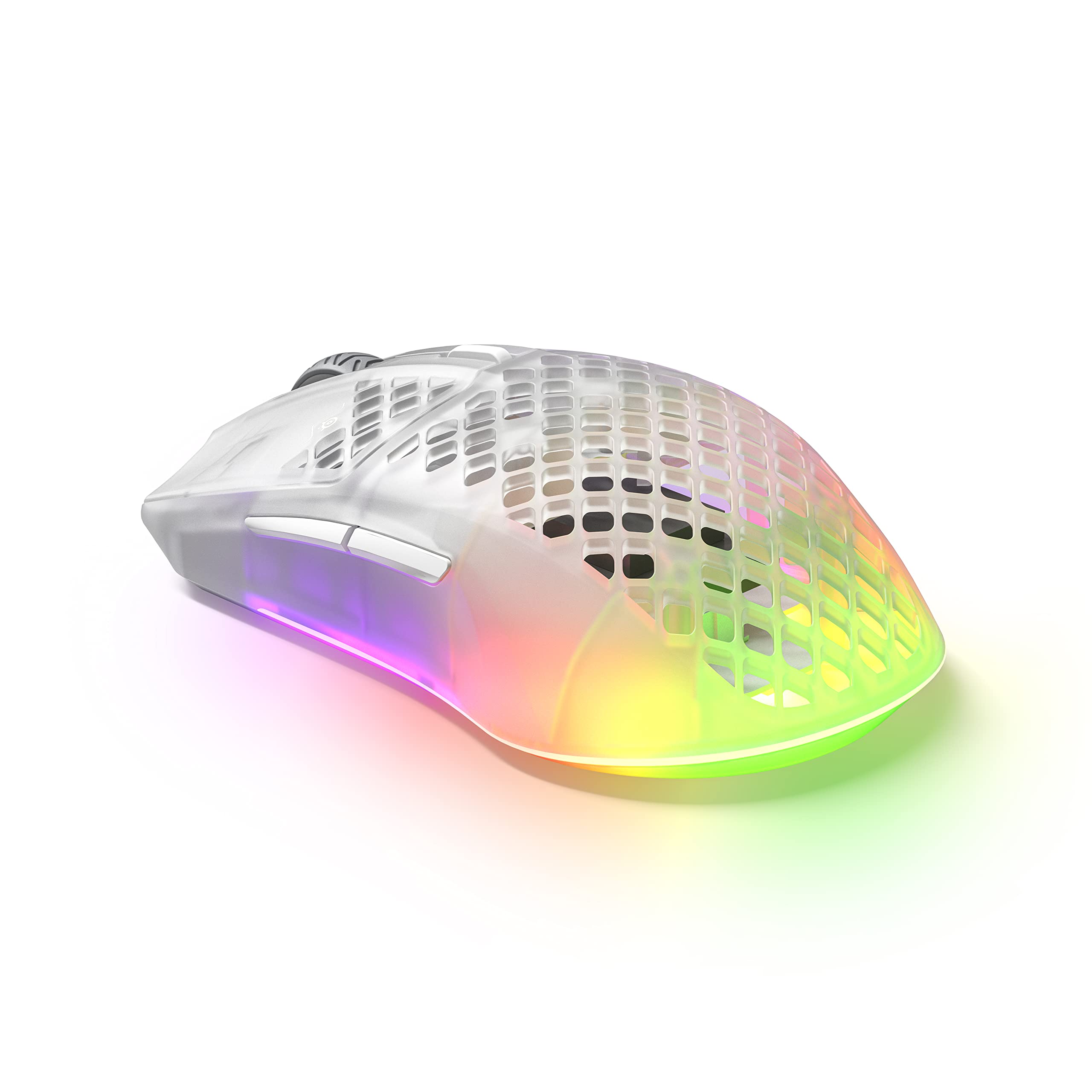 SteelSeries Aerox 3 Wireless - Holey RGB Gaming Mouse - 18K DPI TrueMove Air Optical Sensor - Ultra-Lightweight Water Resistant Design - Ghost