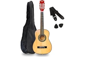 StarQuest SQ-CG30-NAT 30"Classical Acoustic Guitar for Beginners – Nylon String 1/2 Size with Natural Finish, Lightweight Tra