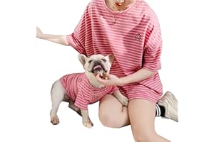 WIZ BBQT Matching Dog and Owner Clothes,Striped Dog Shirts for Small Medium Large Dogs Cats,Mama and Pet Shirts are Sold Separately(for Pets,Pet-Pink,Pet L-Bust 17.3")