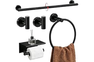 5-Pieces Matte Black Bathroom Accessories Set, 24 inch Stainless Steel Bath Towel Bar, SUS 304 Bath Hardware Set, Towel Rack 