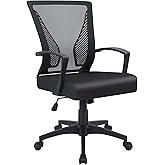 Furmax Office Chair Ergonomic Computer Desk Mesh Chair Mid Back Swivel Lumbar Support with Armrest (1, Black)