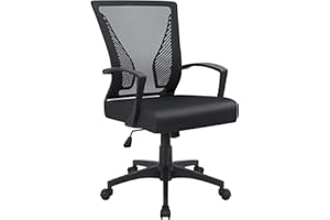 Furmax Office Chair Ergonomic Computer Desk Mesh Chair Mid Back Swivel Lumbar Support with Armrest (1, Black)