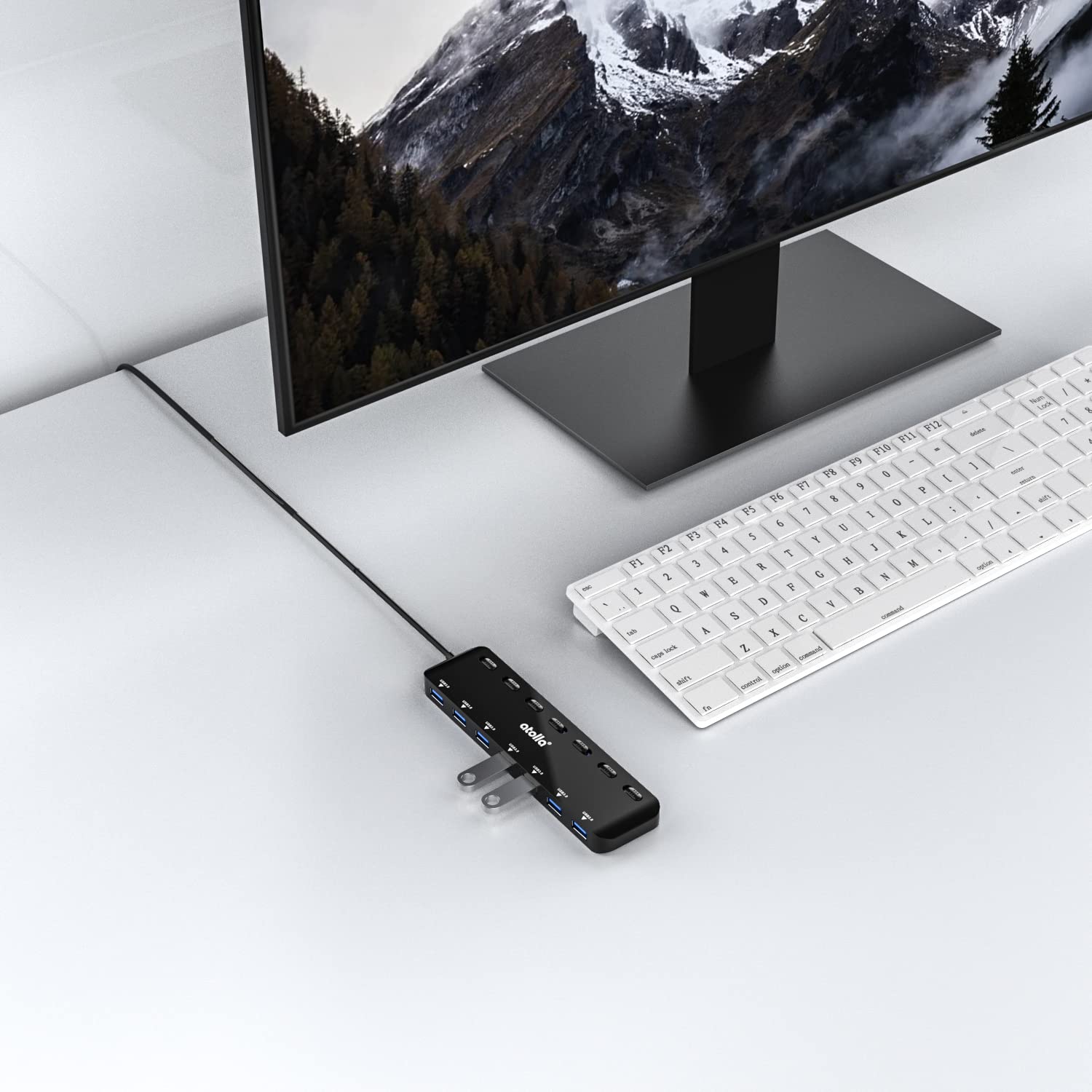 USB HUB, atolla USB Verteiler mit 7 USB3.0 Ports, Mehrfach USB 3.0 Daten Hub mit 100cm Erweitert Kabel und Individuellen LED EIN/Aus-Tasten für Laptop PC 7