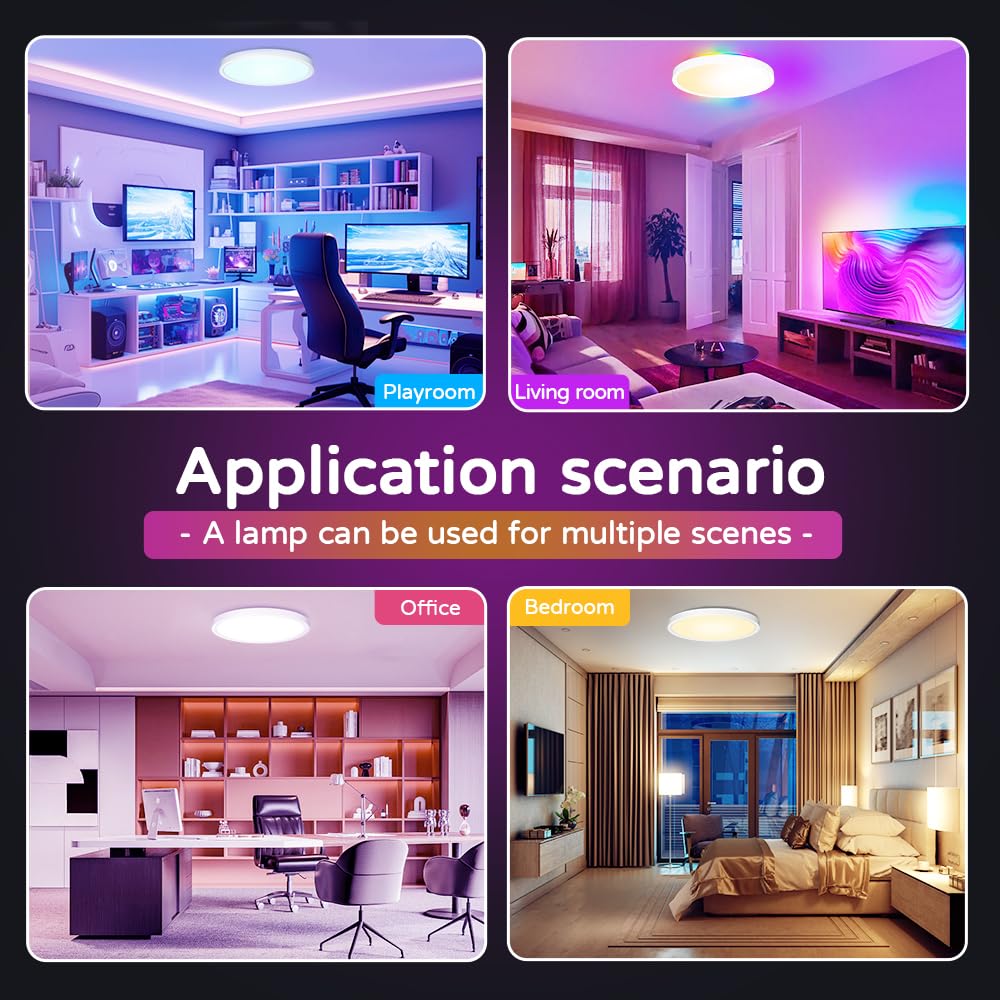 Digiray LED Smart Flush Mount Ceiling Light Fixture with Remote Control, 12 Inch 30W RGB Modern Ultra-Thin Round Close to Ceiling Light 2700K-6500K 3 Color for Bedroom Kitchen Living Room Hallway