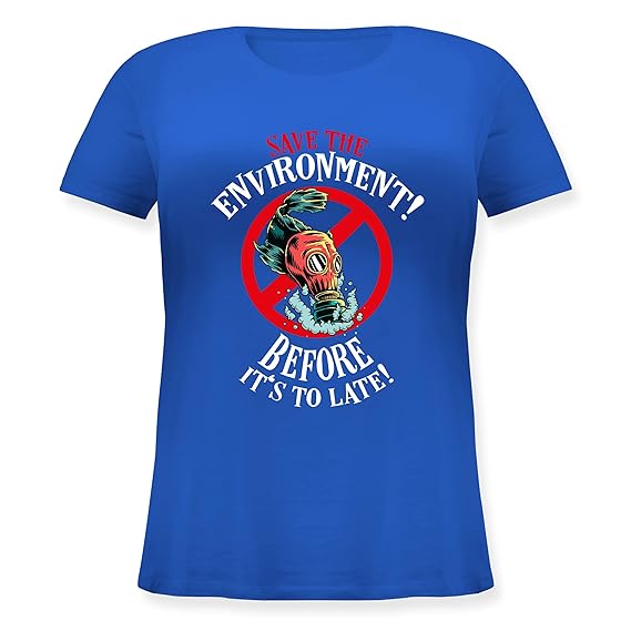 Sonstige Tiere - Save The Environment Before It's to Late! Fisch Gasmaske - Lockeres Damen-Shirt in großen Größen mit Rundhal